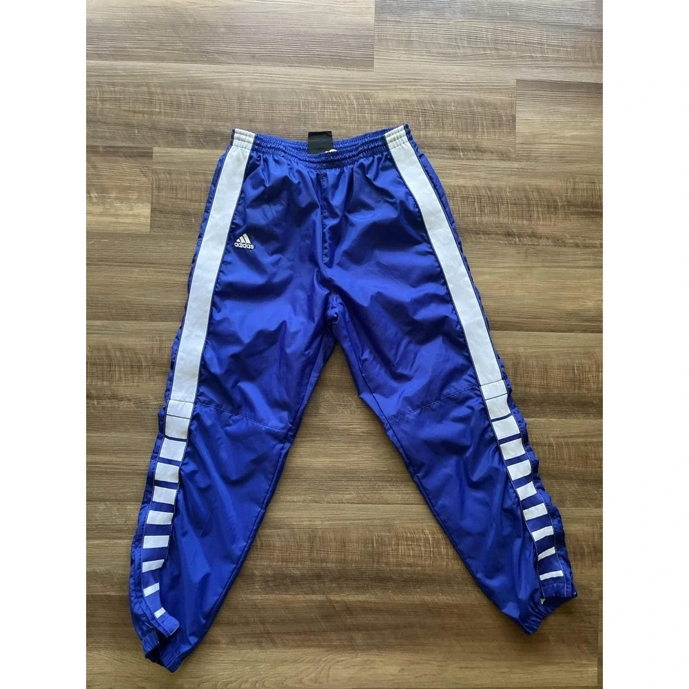 Adidas Team Track Pants Mens Medium Blue Mesh Lined Elastic Waist Side Stripe
